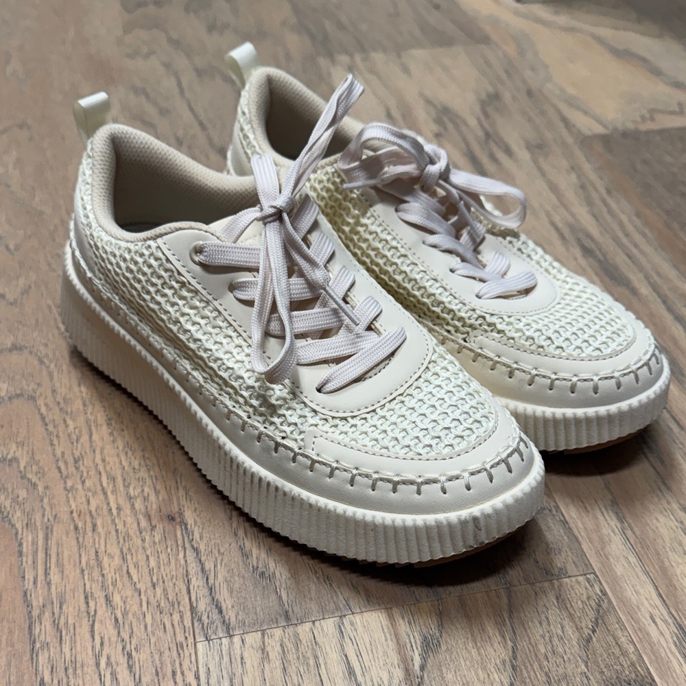 Cream Woven Platform Sneakers
